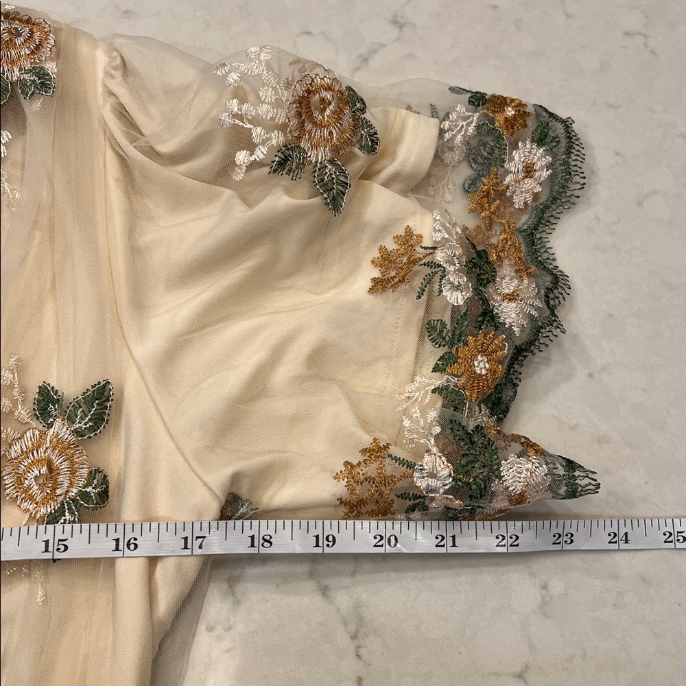 Baltic Born Cynthia Cream Embroidered Tulle Tier Midi Dress Size Large - Picture 8 of 11